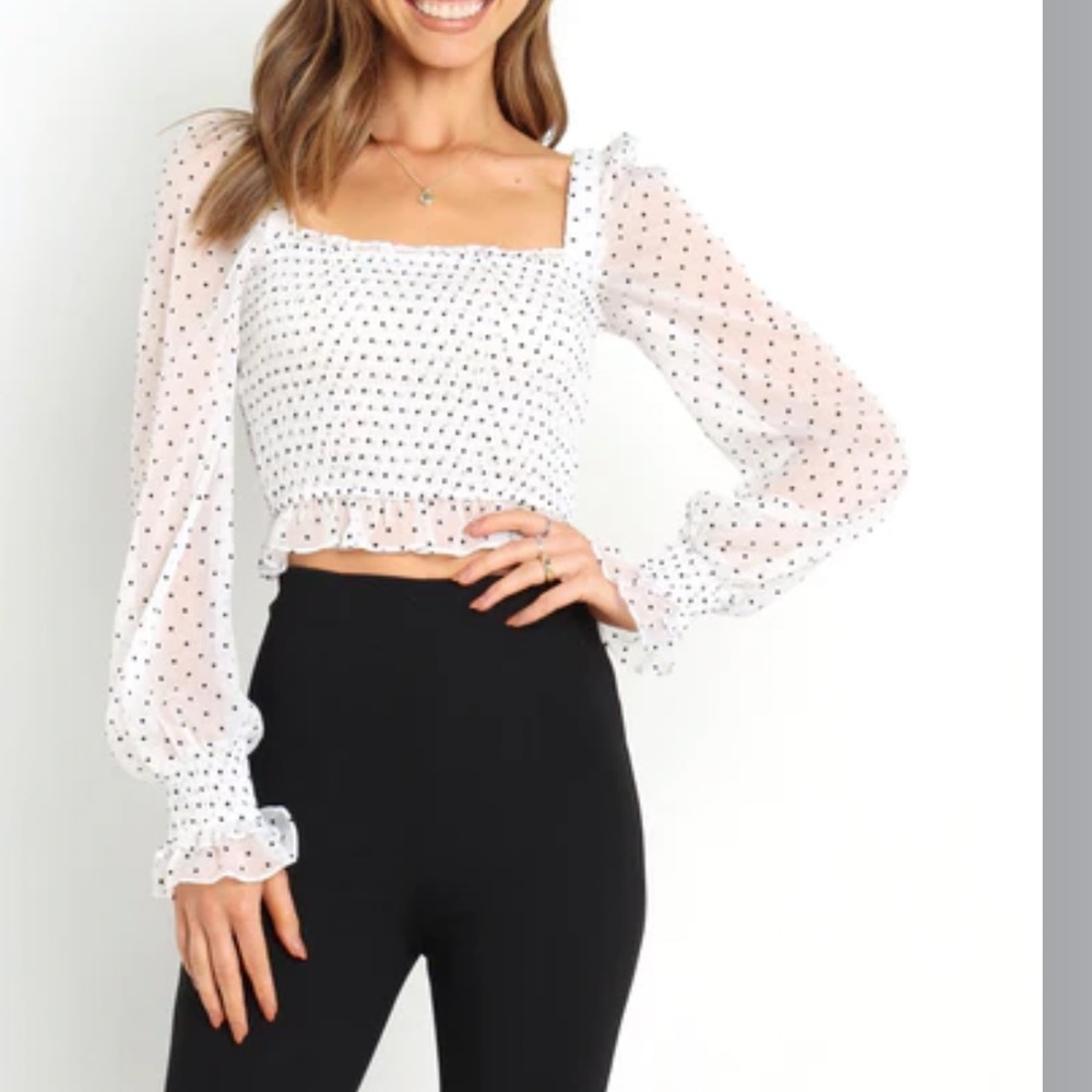 petal and pup sheer puff long sleeve smocked crop top